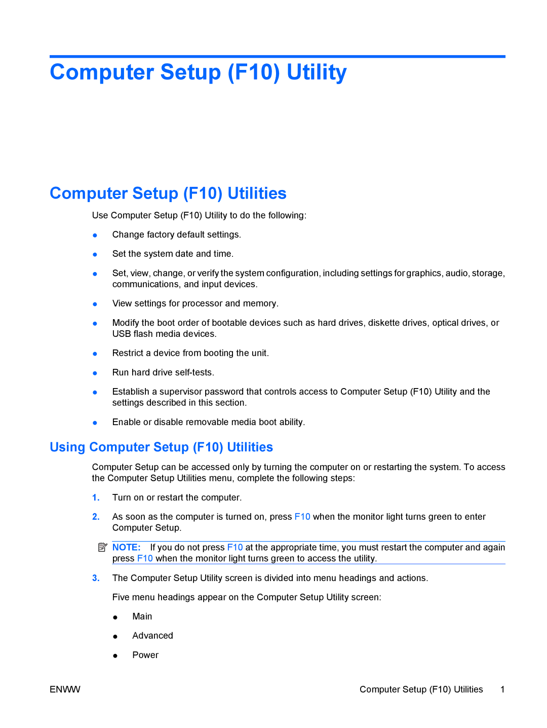 HP dx2400 manual Computer Setup F10 Utility, Using Computer Setup F10 Utilities 