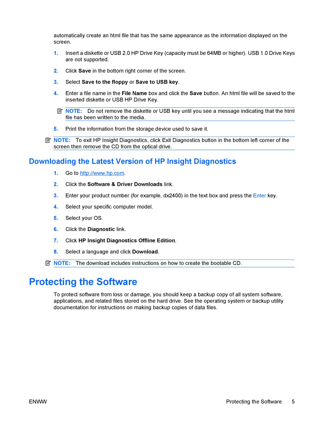 HP dx2400 manual Protecting the Software, Downloading the Latest Version of HP Insight Diagnostics 