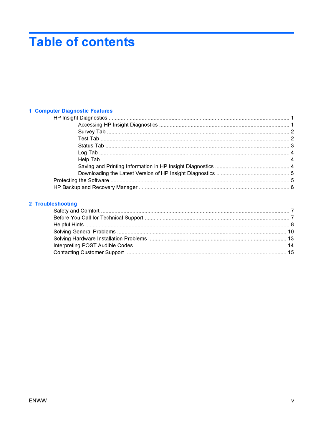 HP dx2400 manual Table of contents 