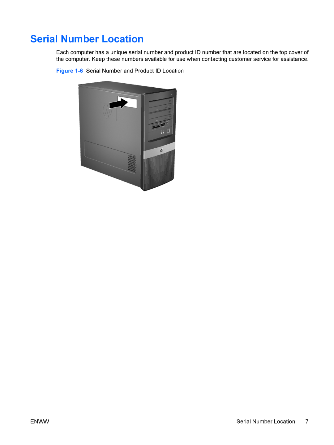 HP dx2420 manual Serial Number Location, 6Serial Number and Product ID Location 