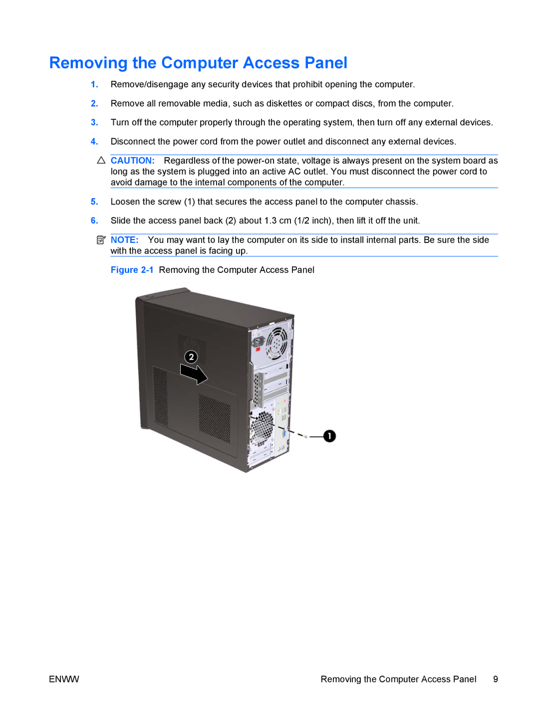 HP dx2420 manual 1Removing the Computer Access Panel 