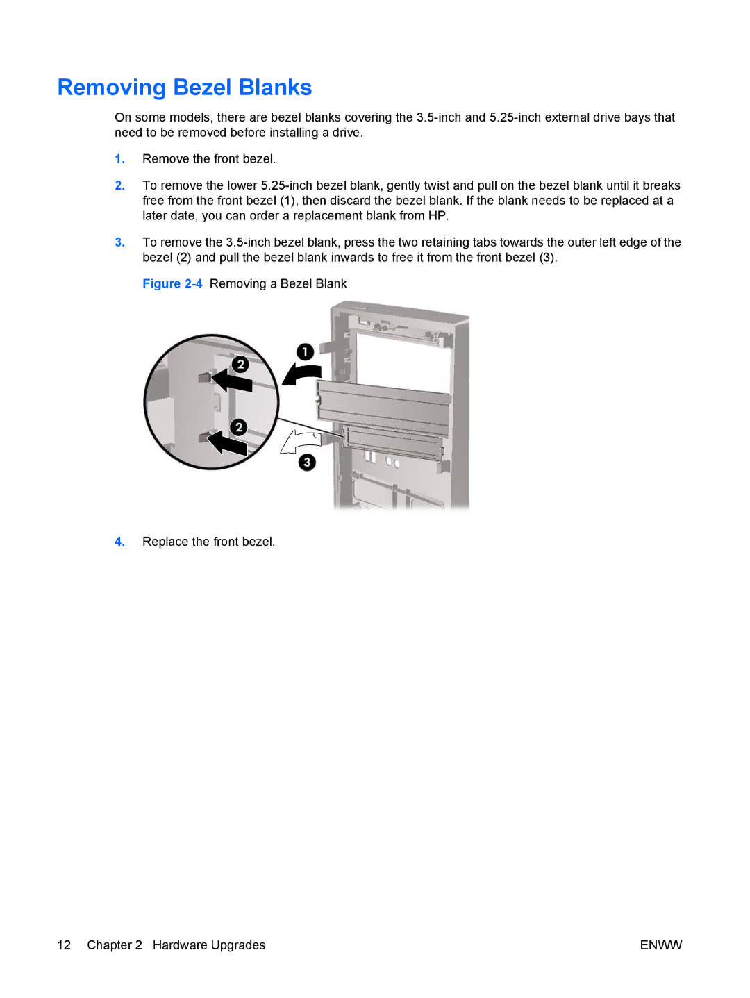 HP dx2420 manual Removing Bezel Blanks 