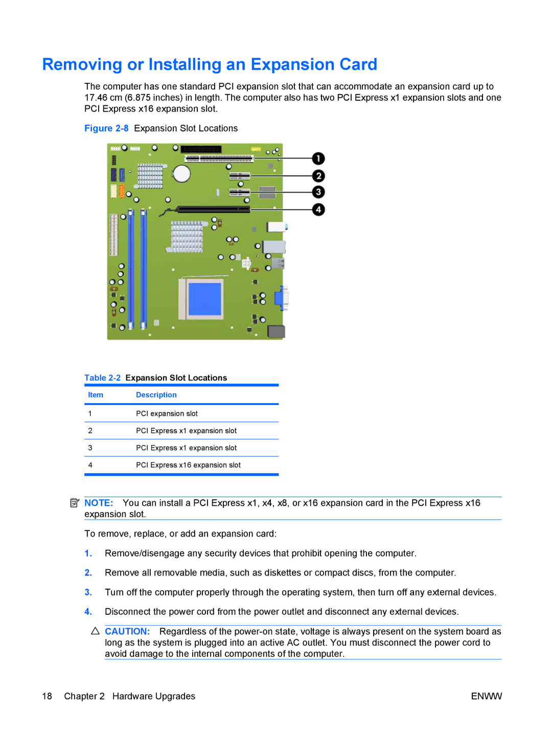 HP dx2420 manual Removing or Installing an Expansion Card, 2Expansion Slot Locations 