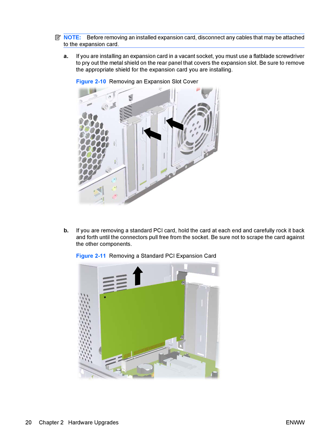 HP dx2420 manual 11Removing a Standard PCI Expansion Card Hardware Upgrades 