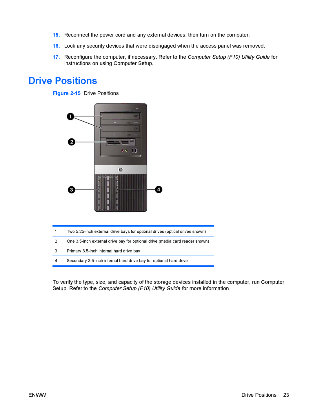 HP dx2420 manual 15Drive Positions 