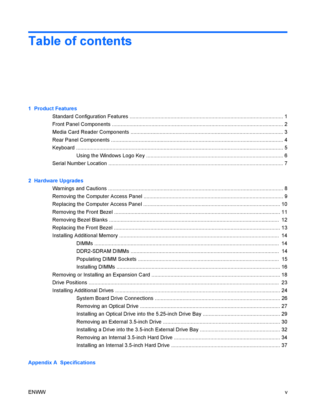 HP dx2420 manual Table of contents 