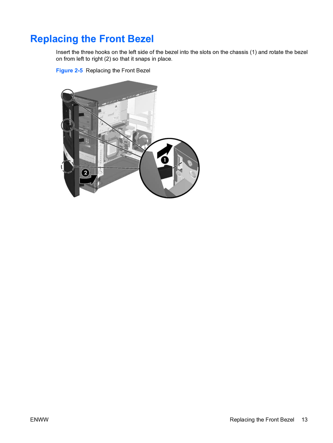 HP dx2450 manual 5Replacing the Front Bezel 