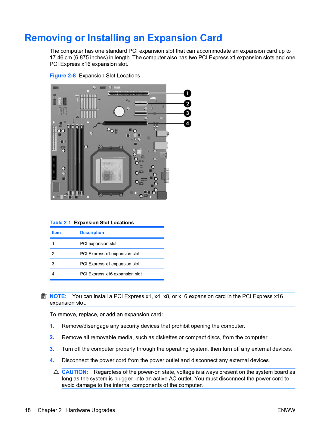 HP dx2450 manual Removing or Installing an Expansion Card, 1Expansion Slot Locations 