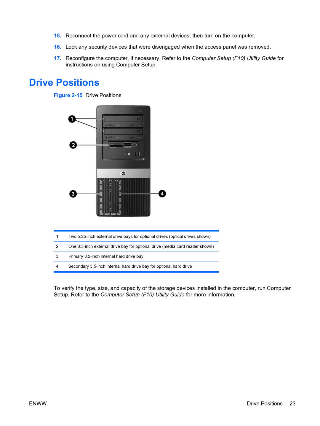 HP dx2450 manual 15Drive Positions 