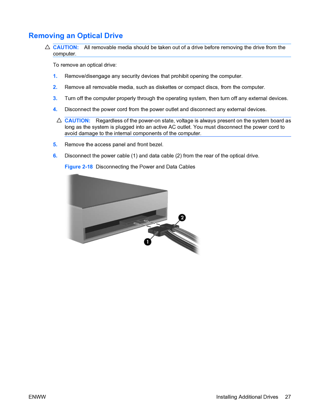 HP dx2450 manual Removing an Optical Drive 