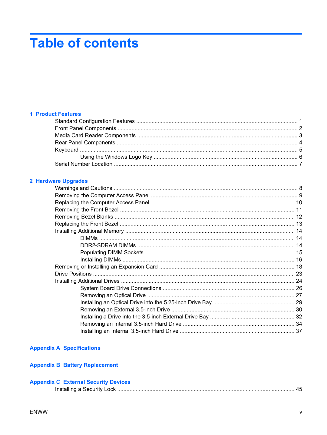 HP dx2450 manual Table of contents 