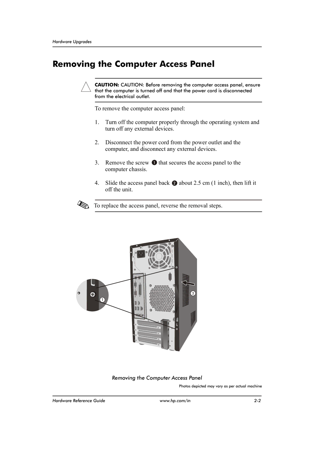 HP dx2480 manual Removing the Computer Access Panel 