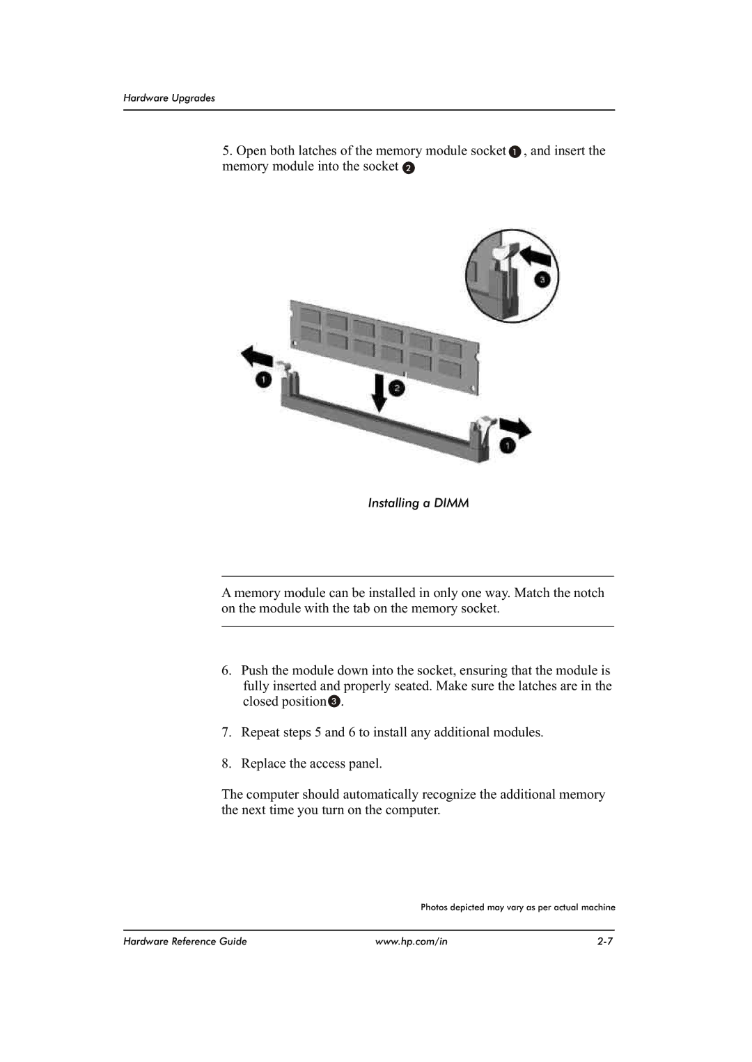 HP dx2480 manual Installing a Dimm 