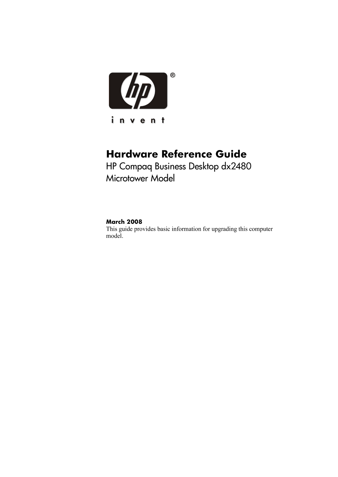 HP dx2480 manual Hardware Reference Guide 