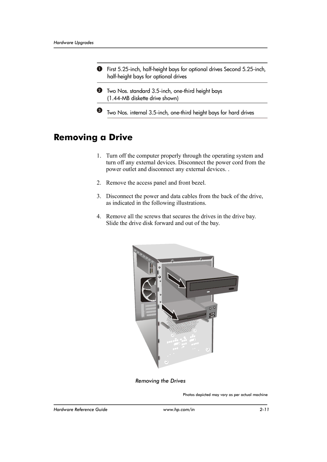 HP dx2480 manual Removing a Drive 