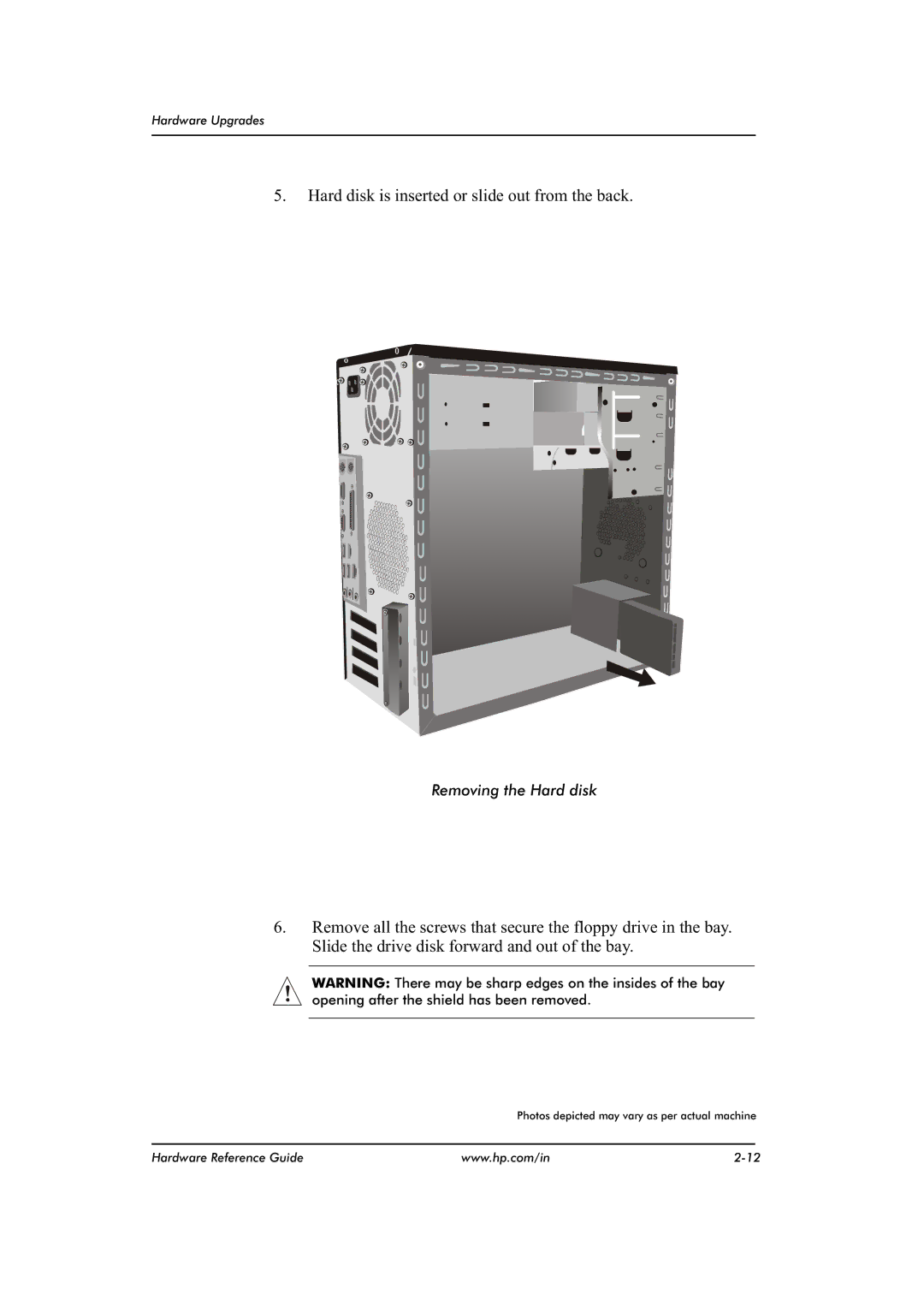 HP dx2480 manual Hard disk is inserted or slide out from the back 