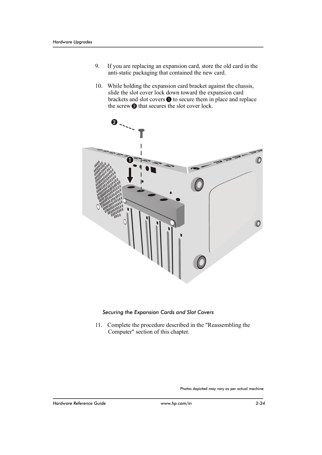 HP dx2480 manual Securing the Expansion Cards and Slot Covers 