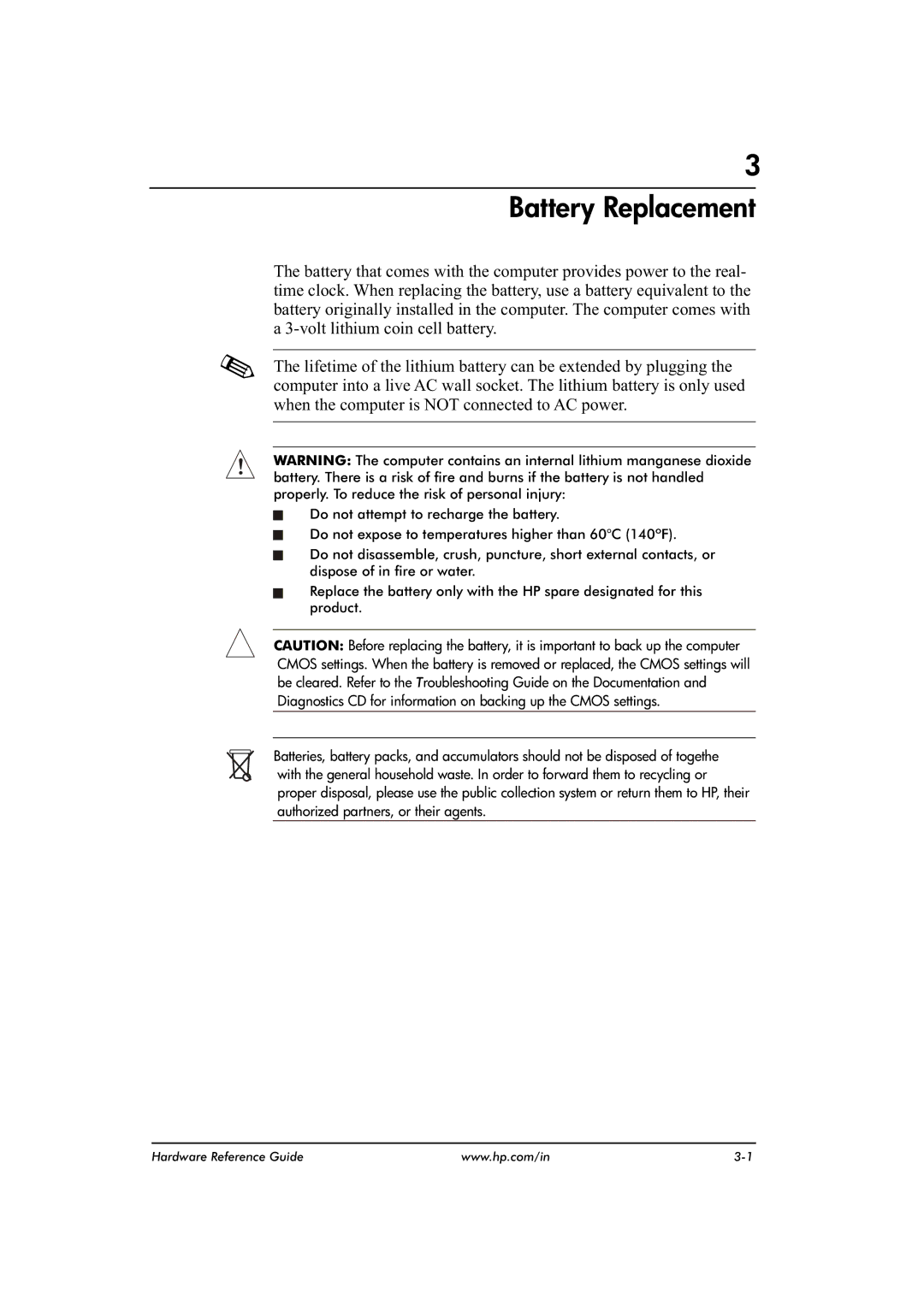 HP dx2480 manual Battery Replacement 