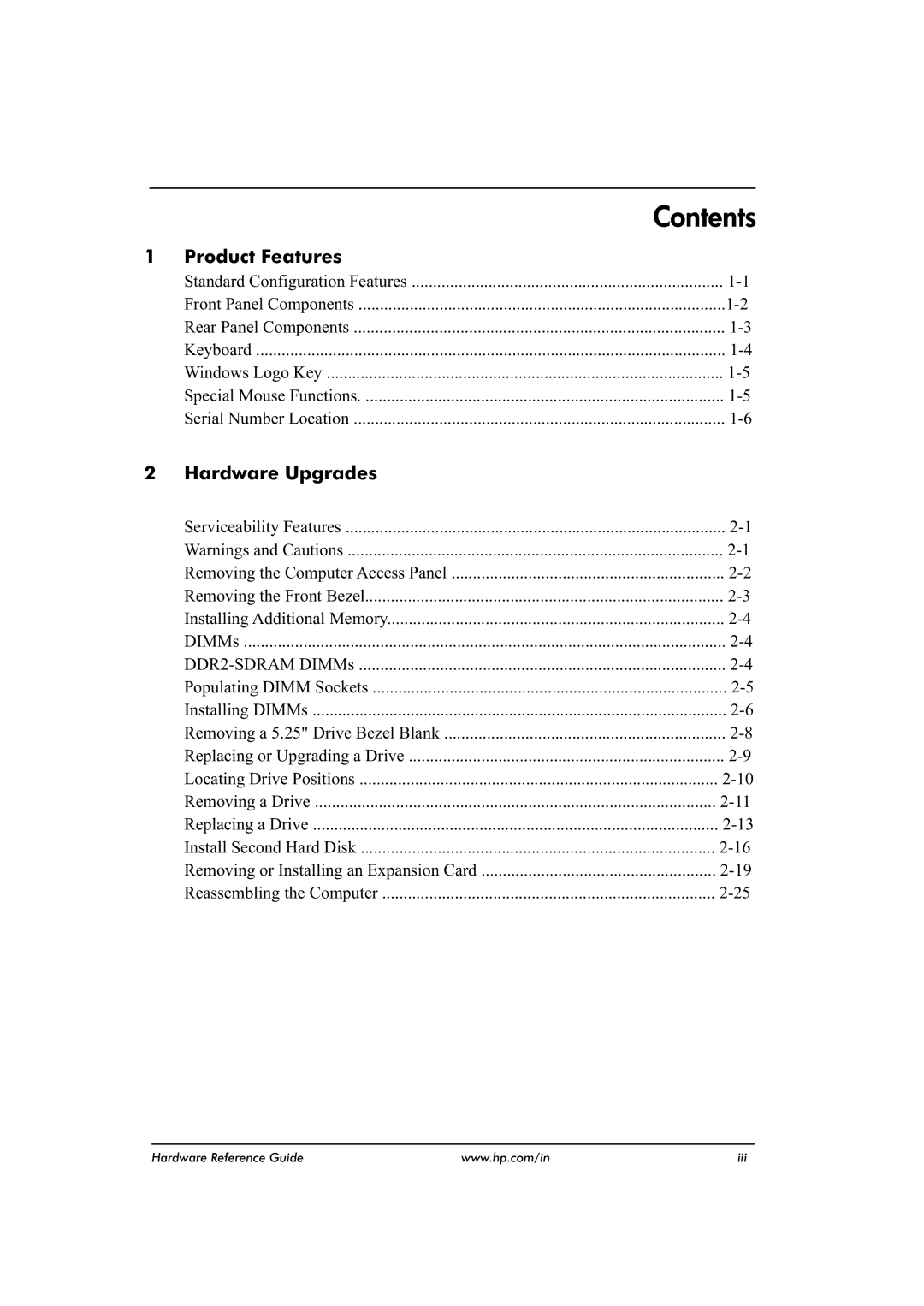 HP dx2480 manual Contents 