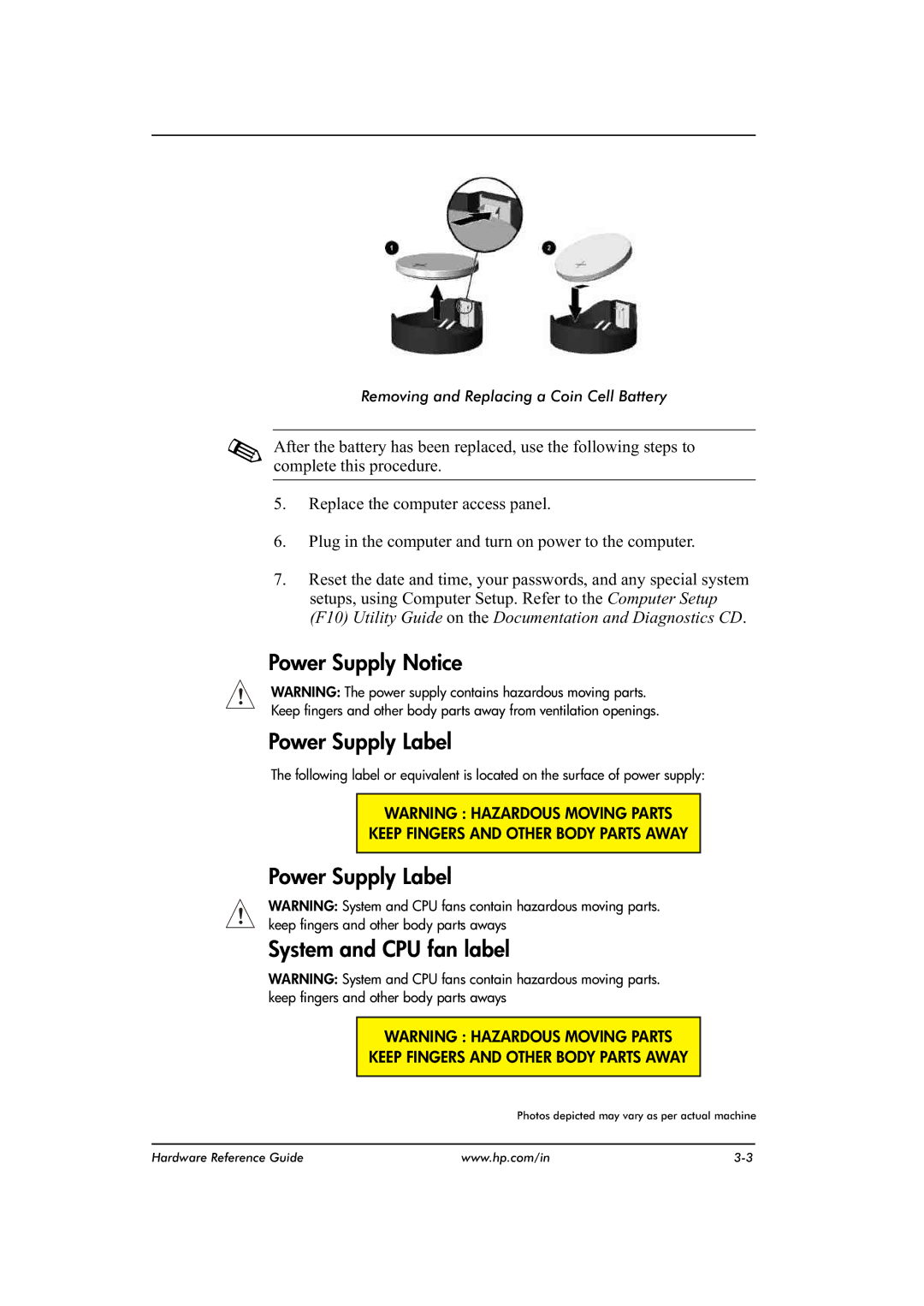 HP dx2480 manual Power Supply Notice Power Supply Label 