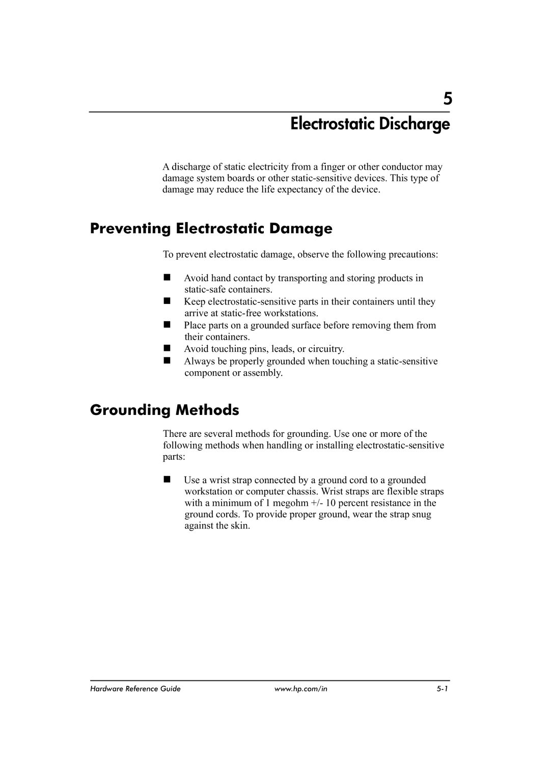 HP dx2480 manual Preventing Electrostatic Damage, Grounding Methods 