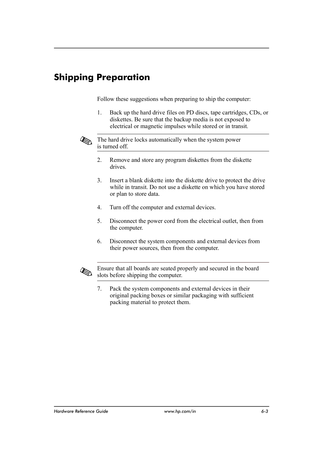 HP dx2480 manual Shipping Preparation 