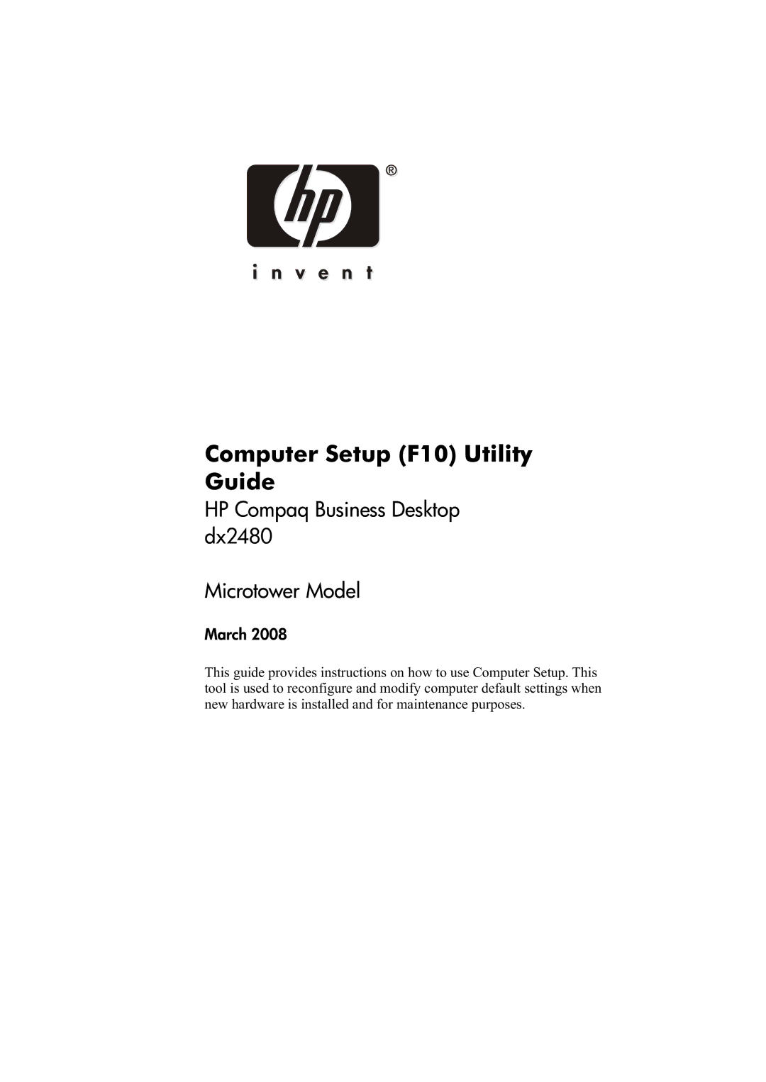 HP dx2480 manual Computer Setup F10 Utility Guide 