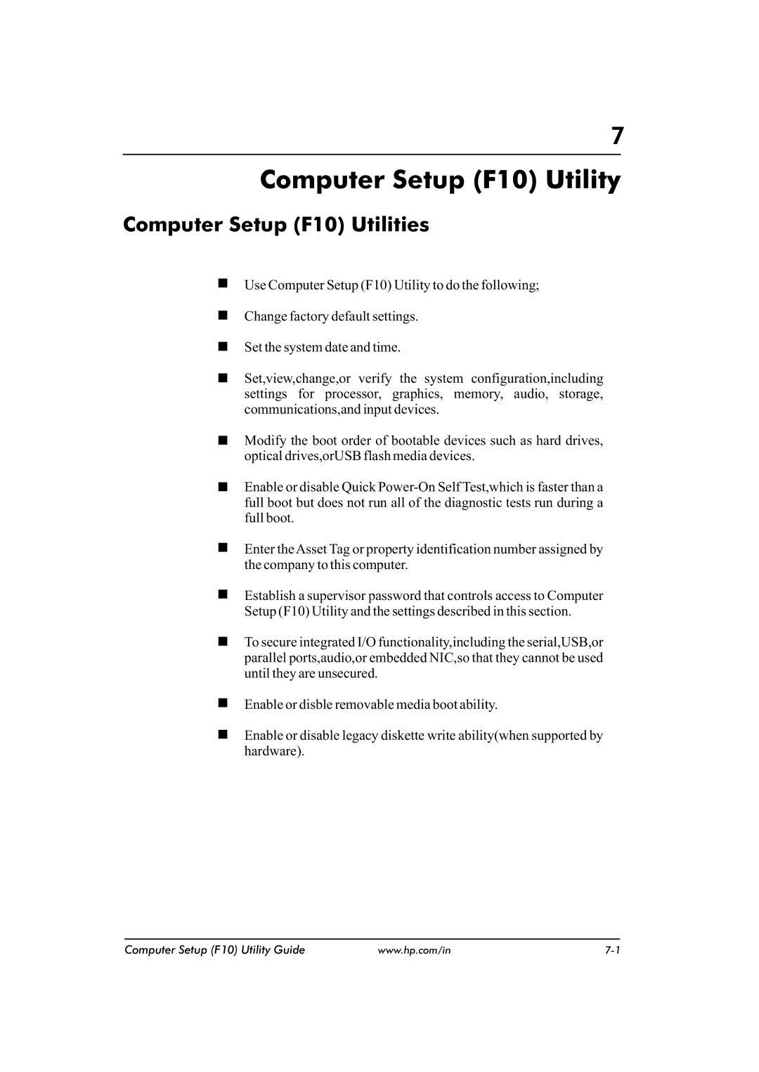 HP dx2480 manual Computer Setup F10 Utility, Computer Setup F10 Utilities 