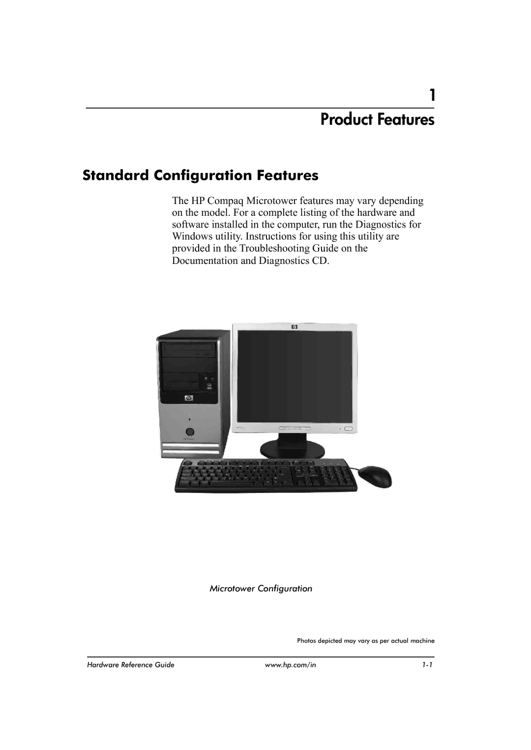 HP dx2480 manual Product Features, Standard Configuration Features 