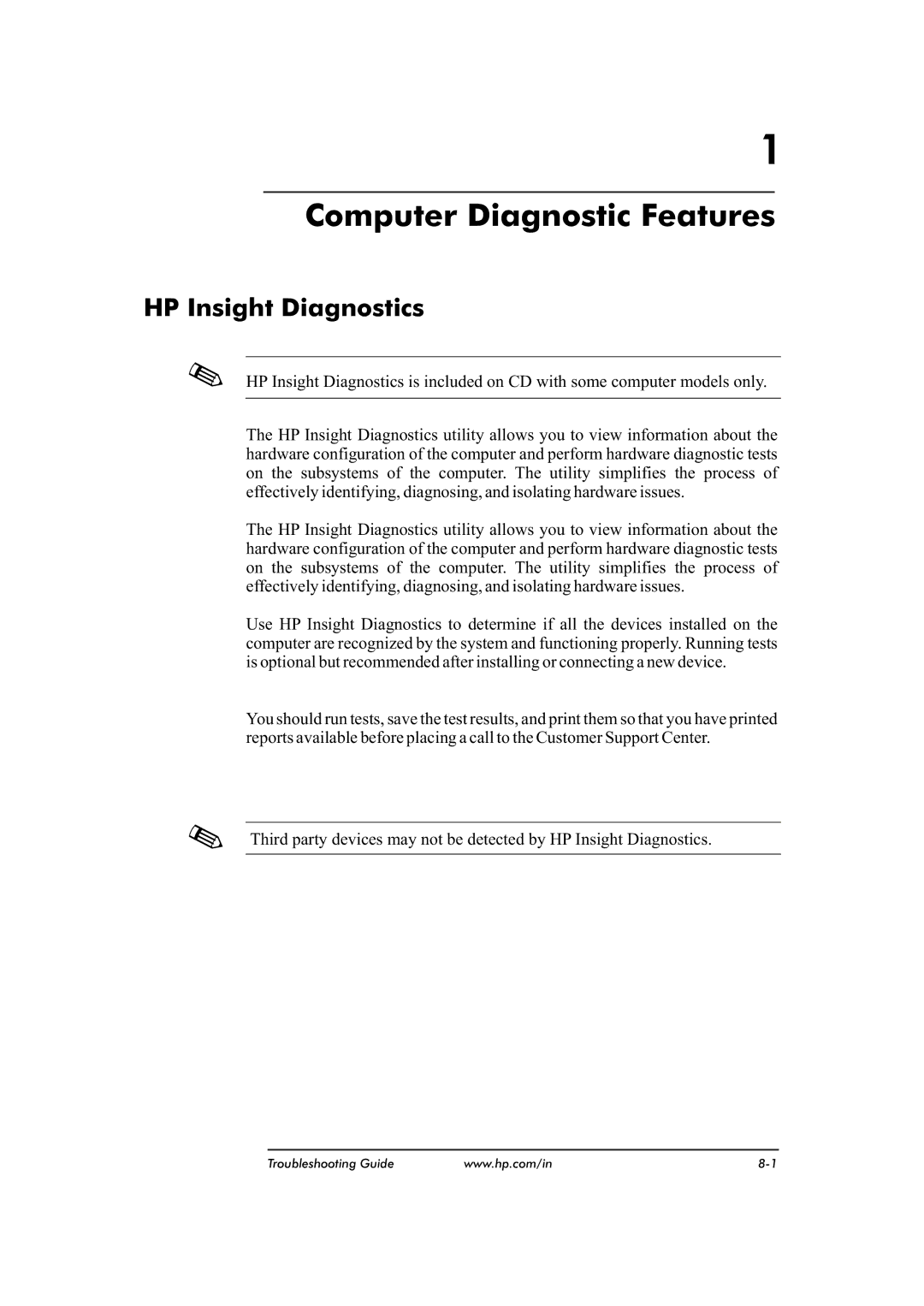 HP dx2480 manual Computer Diagnostic Features, HP Insight Diagnostics 