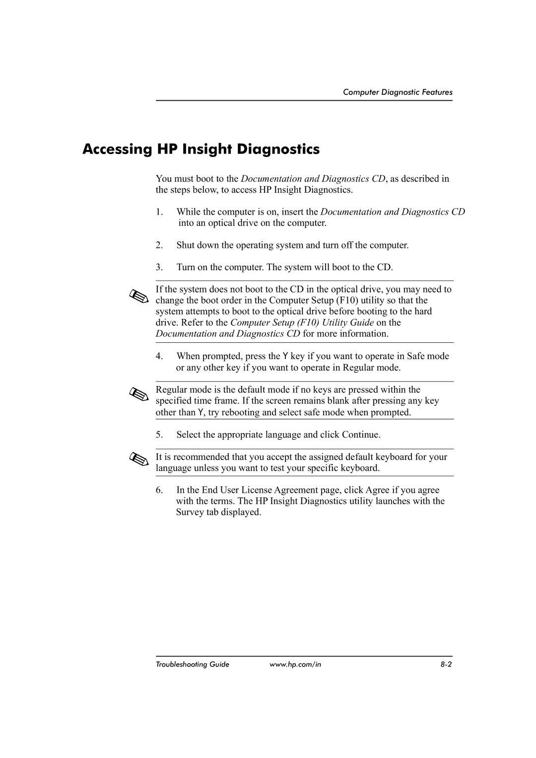 HP dx2480 manual Accessing HP Insight Diagnostics 