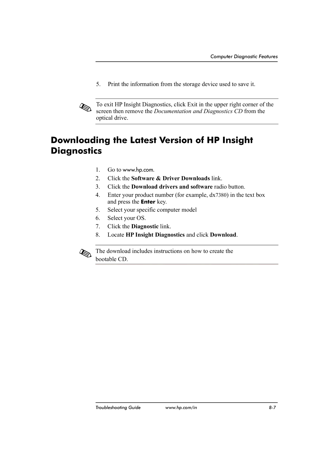 HP dx2480 manual Downloading the Latest Version of HP Insight Diagnostics 