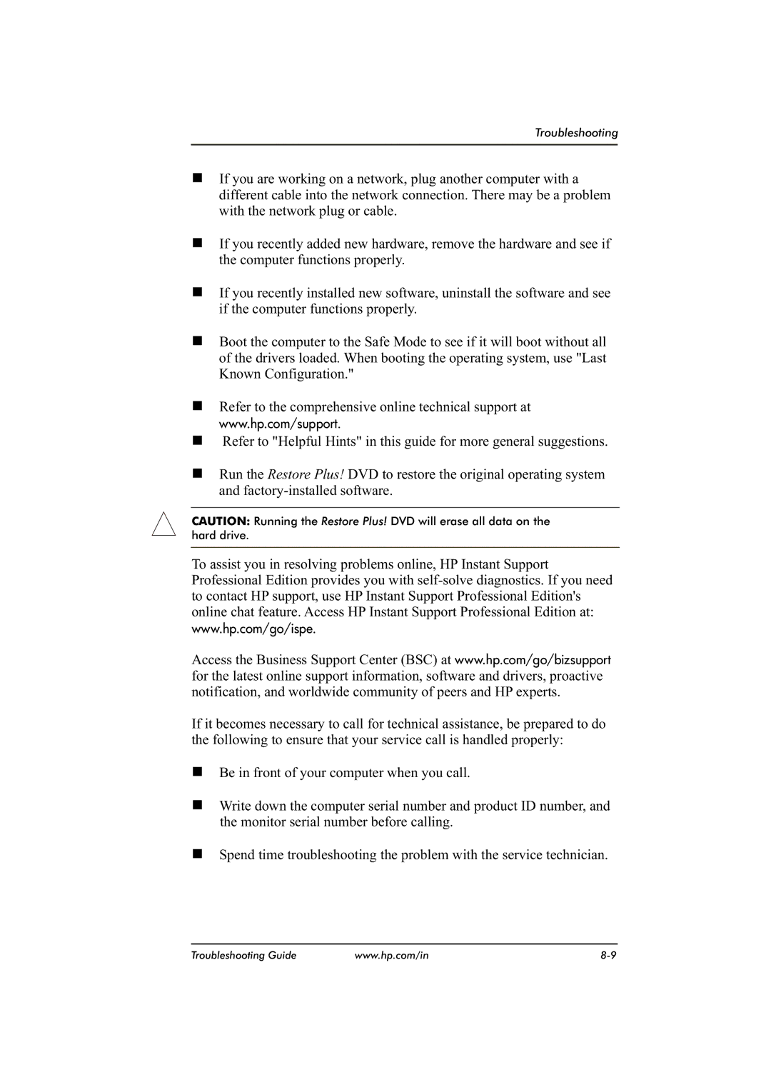 HP dx2480 manual Troubleshooting 