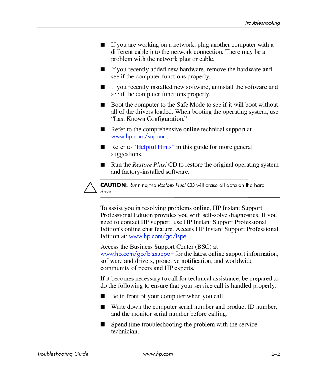 HP dx2700 manual Troubleshooting 