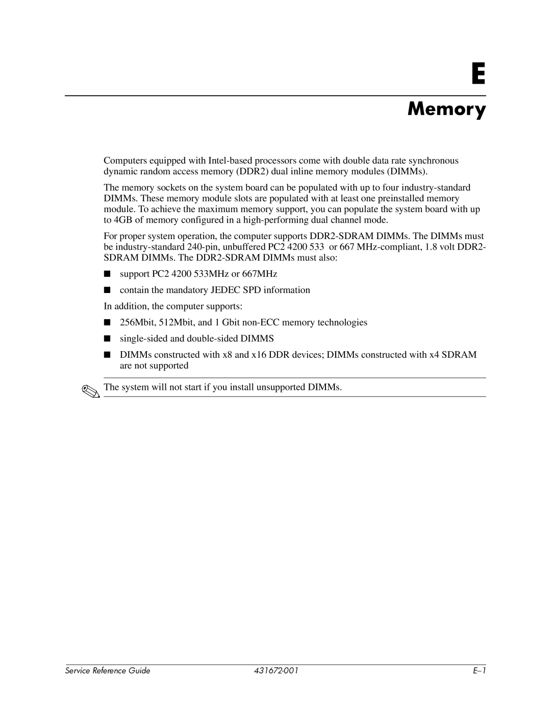 HP dx2700 manual Memory 