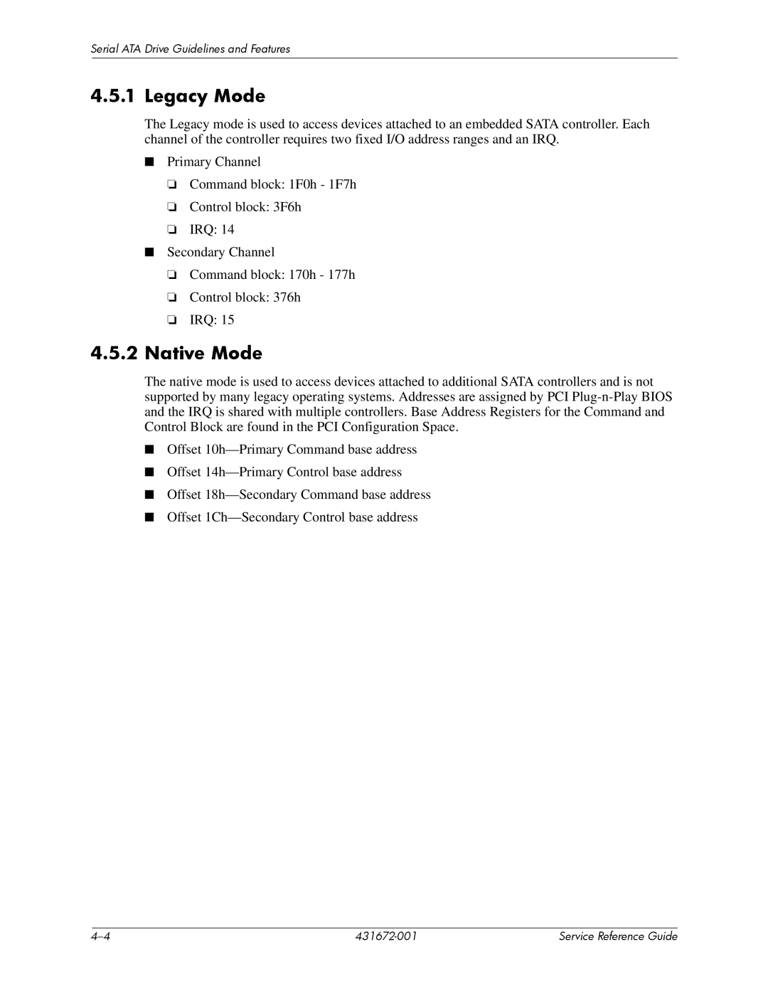 HP dx2700 manual Legacy Mode, Native Mode 