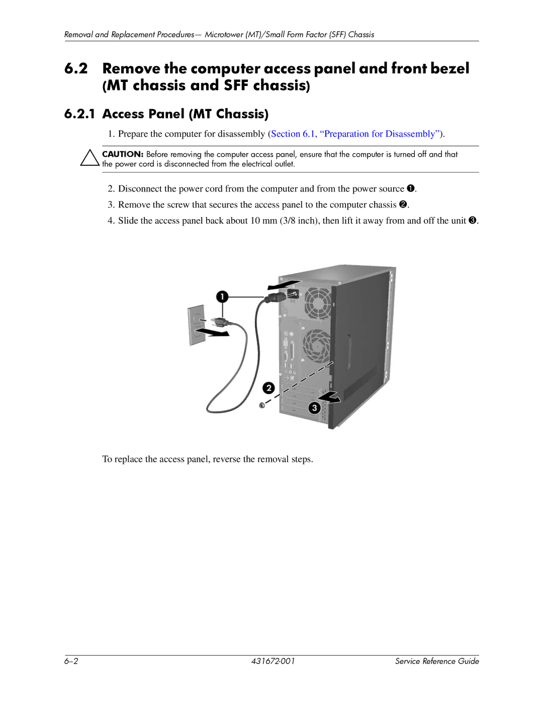 HP dx2700 manual Access Panel MT Chassis 