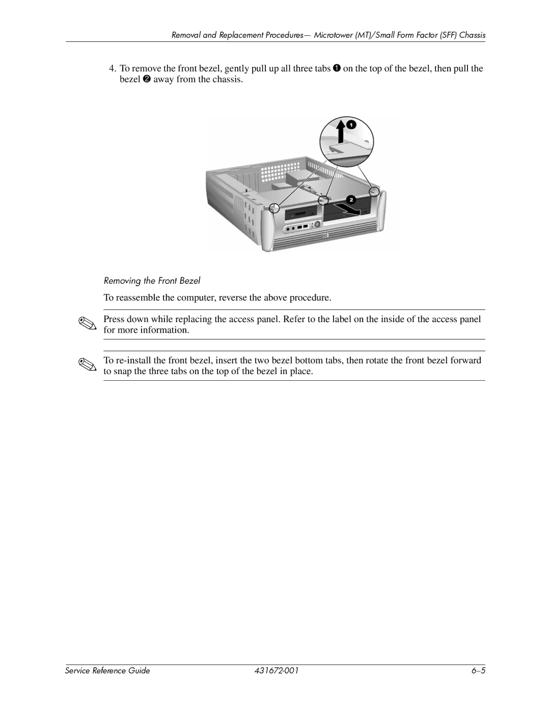 HP dx2700 manual Removing the Front Bezel 