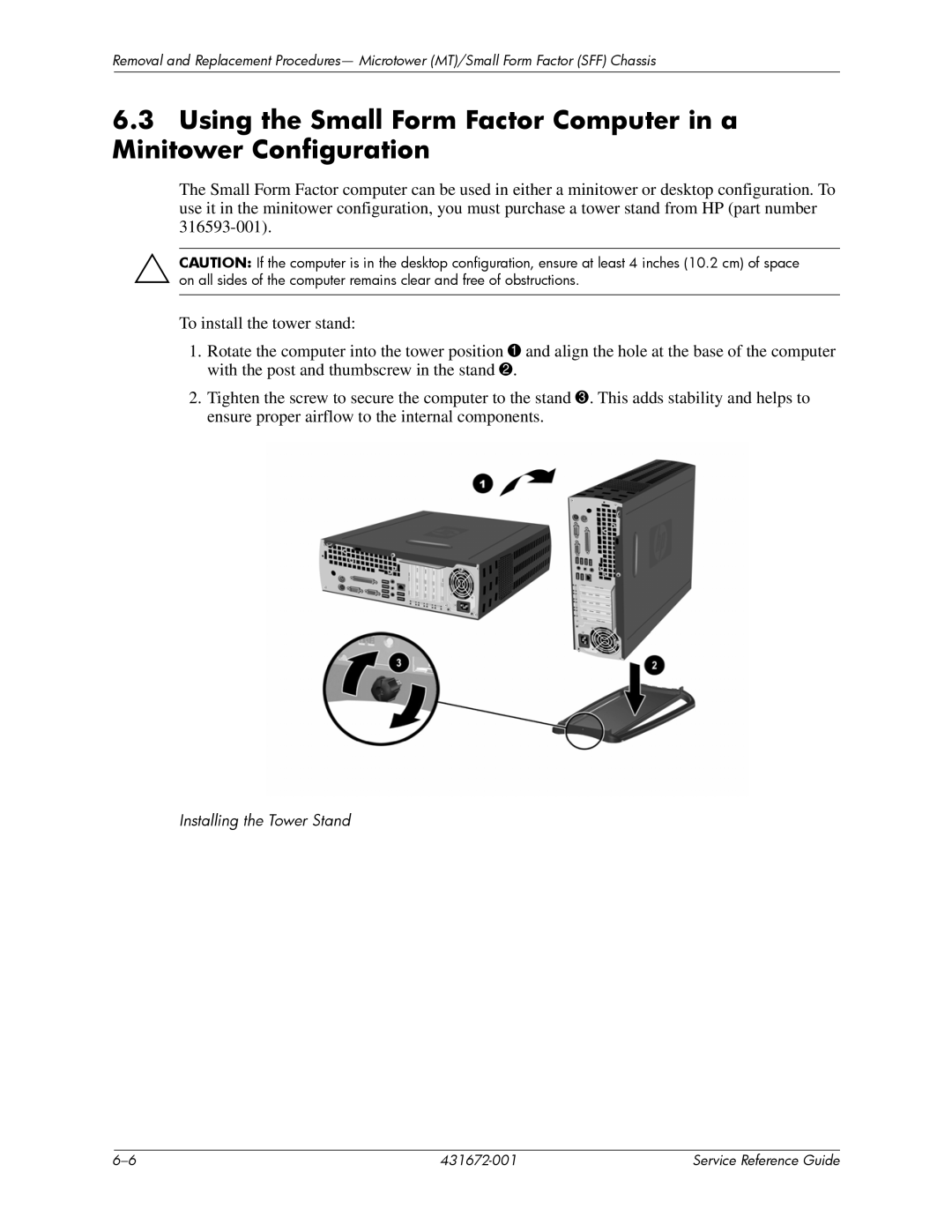 HP dx2700 manual Installing the Tower Stand 