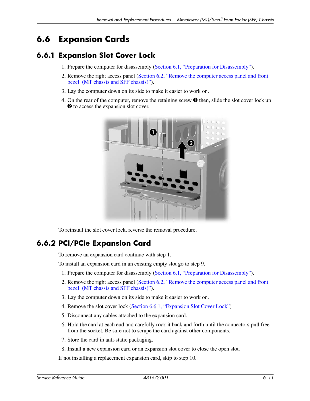 HP dx2700 manual Expansion Cards, Expansion Slot Cover Lock, 2 PCI/PCIe Expansion Card 