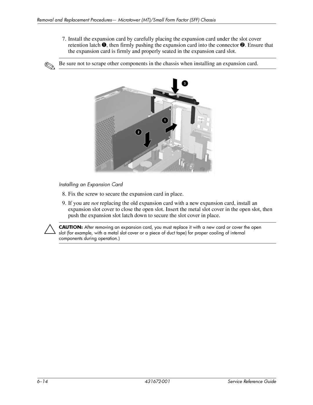 HP dx2700 manual Installing an Expansion Card 