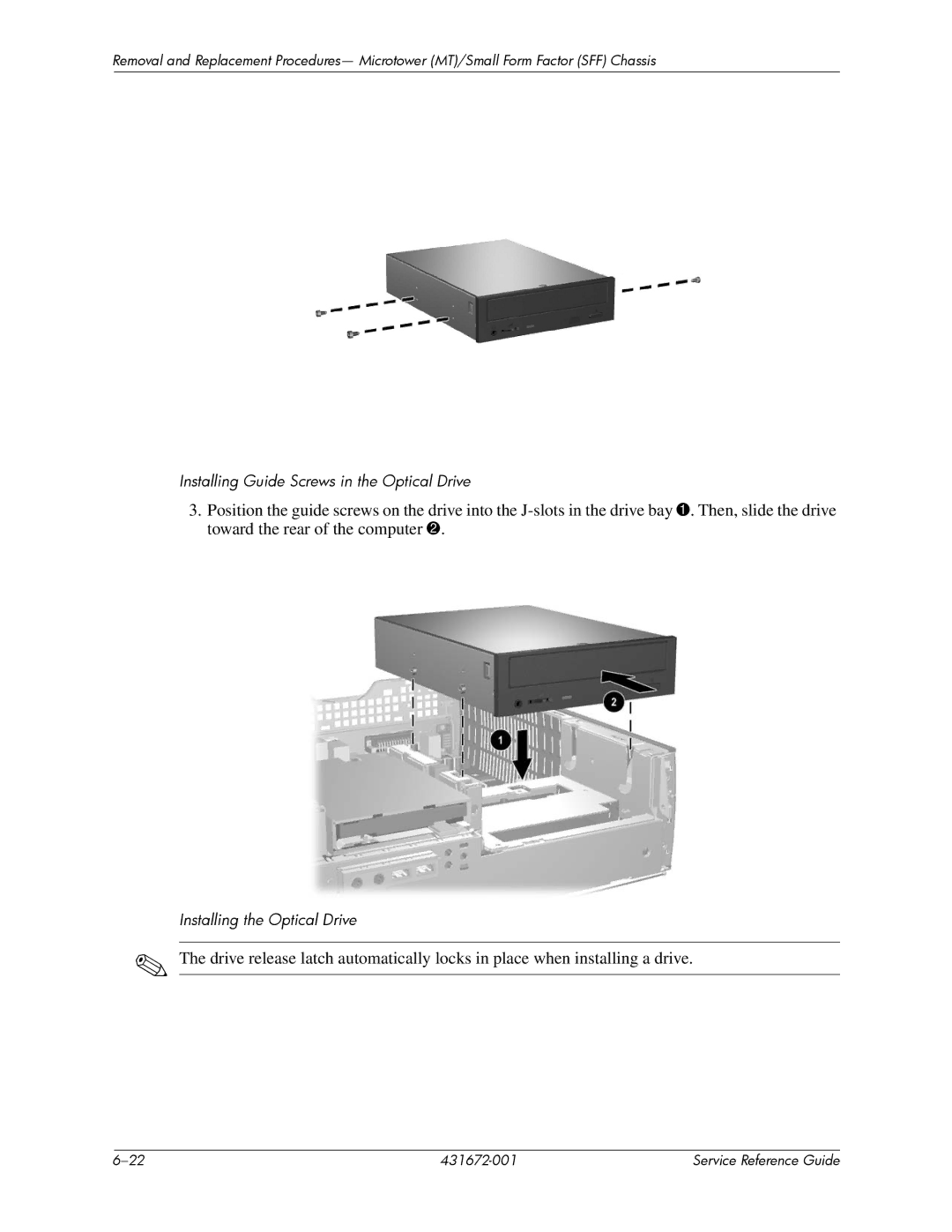 HP dx2700 manual Installing Guide Screws in the Optical Drive 