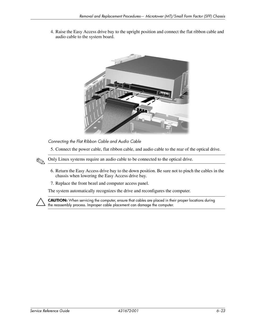 HP dx2700 manual Connecting the Flat Ribbon Cable and Audio Cable 