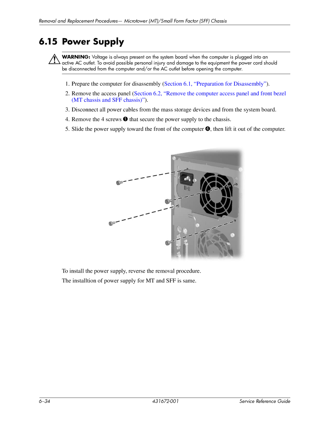 HP dx2700 manual Power Supply 