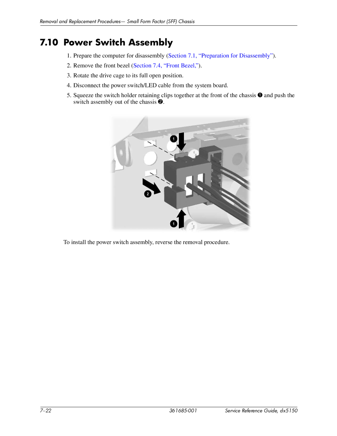 HP dx5150 manual Power Switch Assembly 