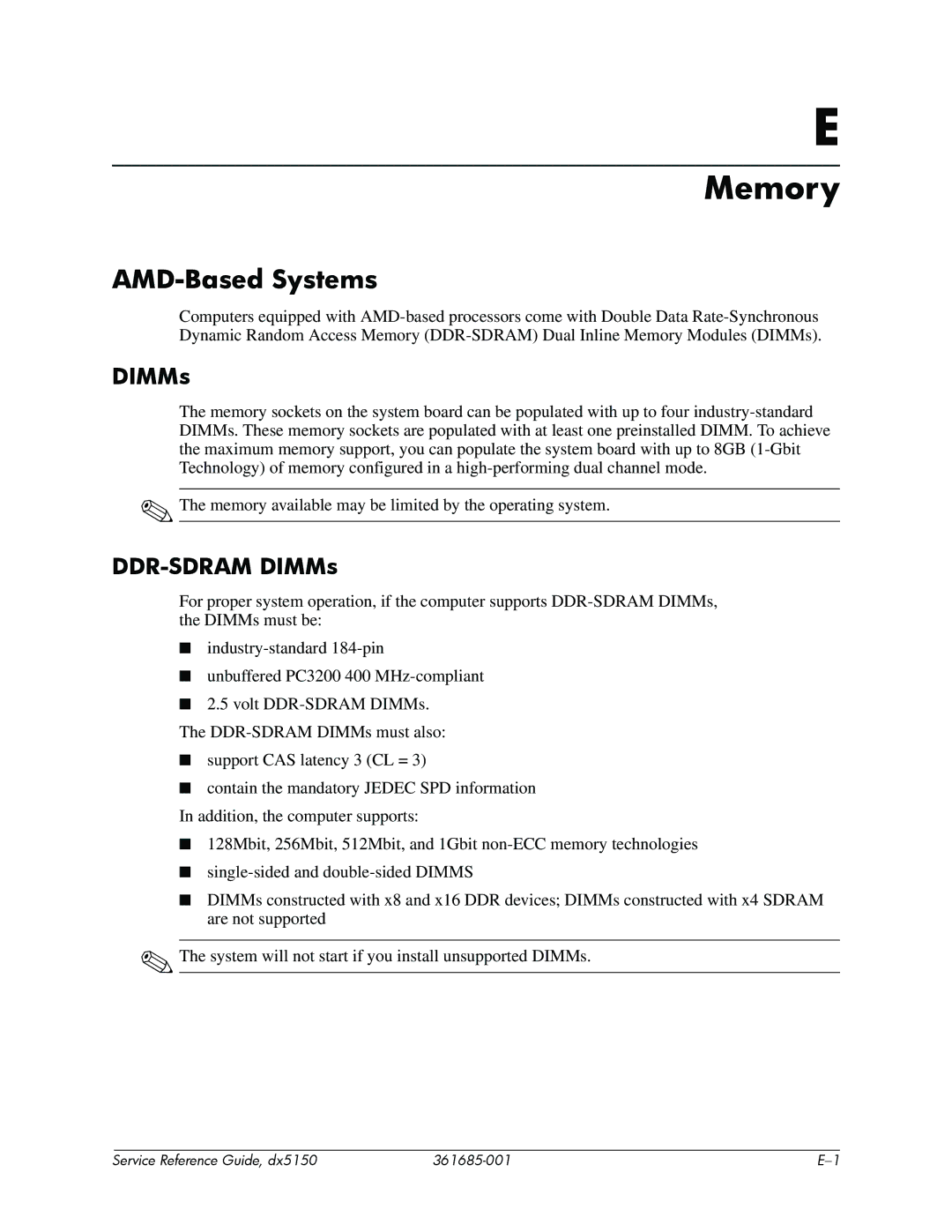 HP dx5150 manual AMD-Based Systems, DDR-SDRAM DIMMs 