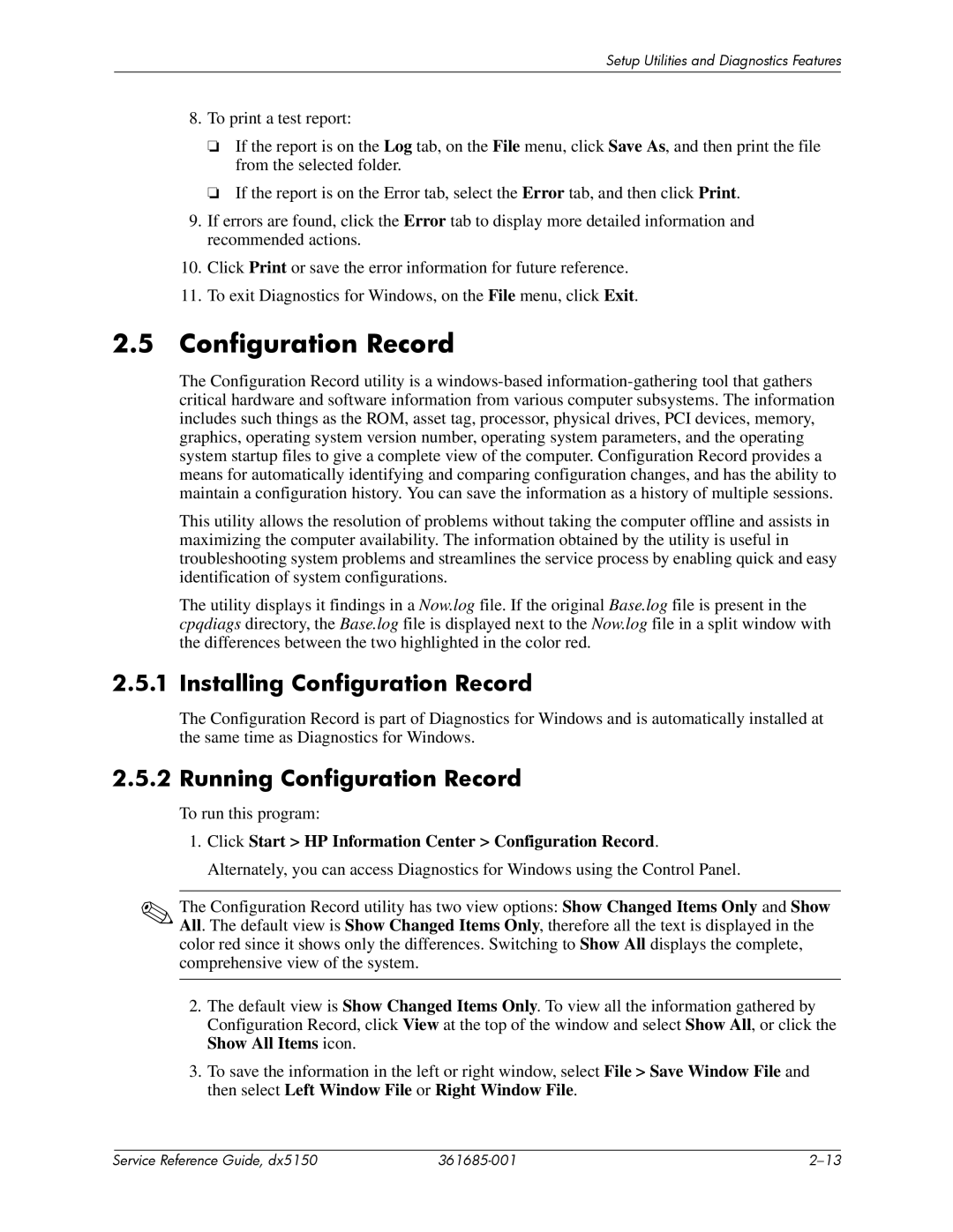 HP dx5150 manual Installing Configuration Record, Running Configuration Record 