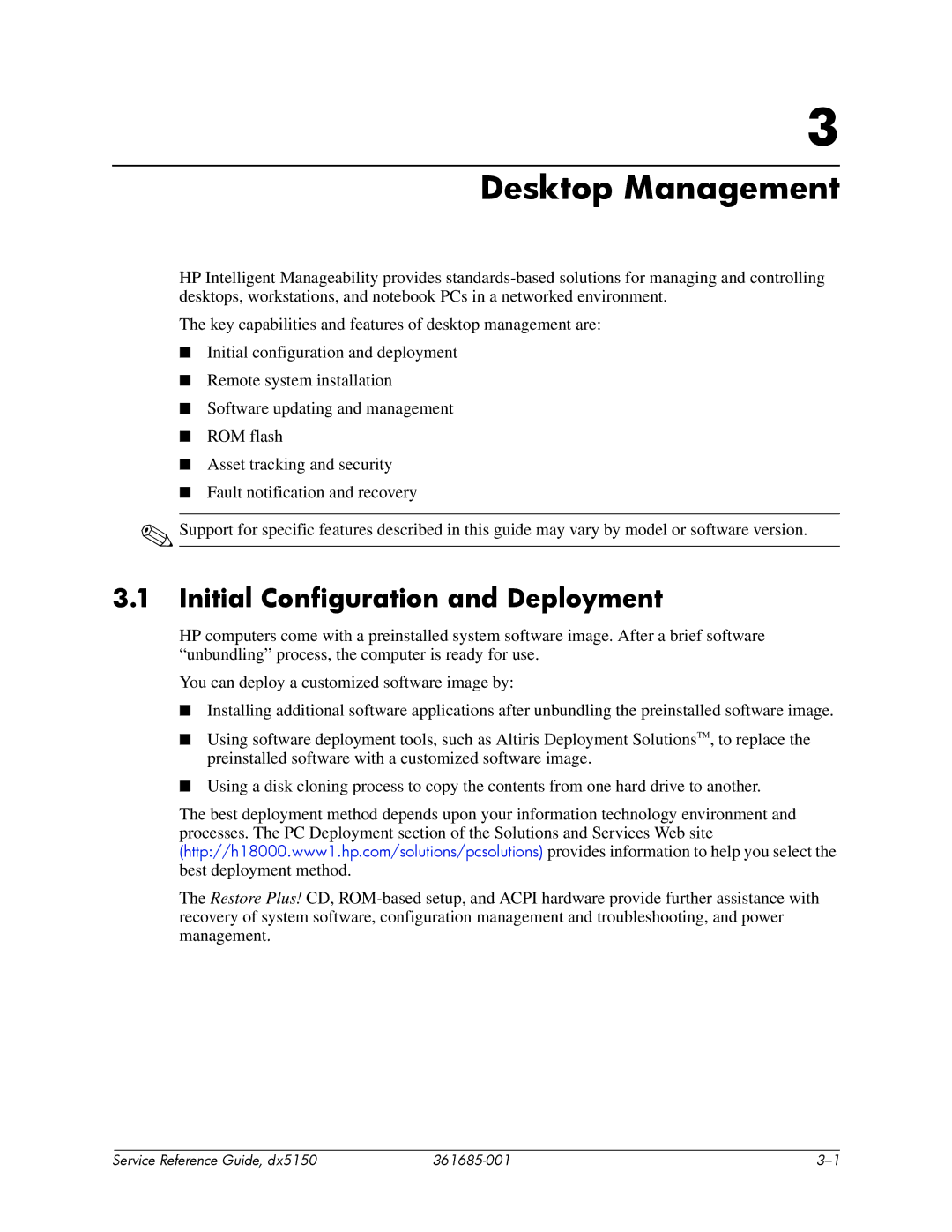 HP dx5150 manual Desktop Management, Initial Configuration and Deployment 