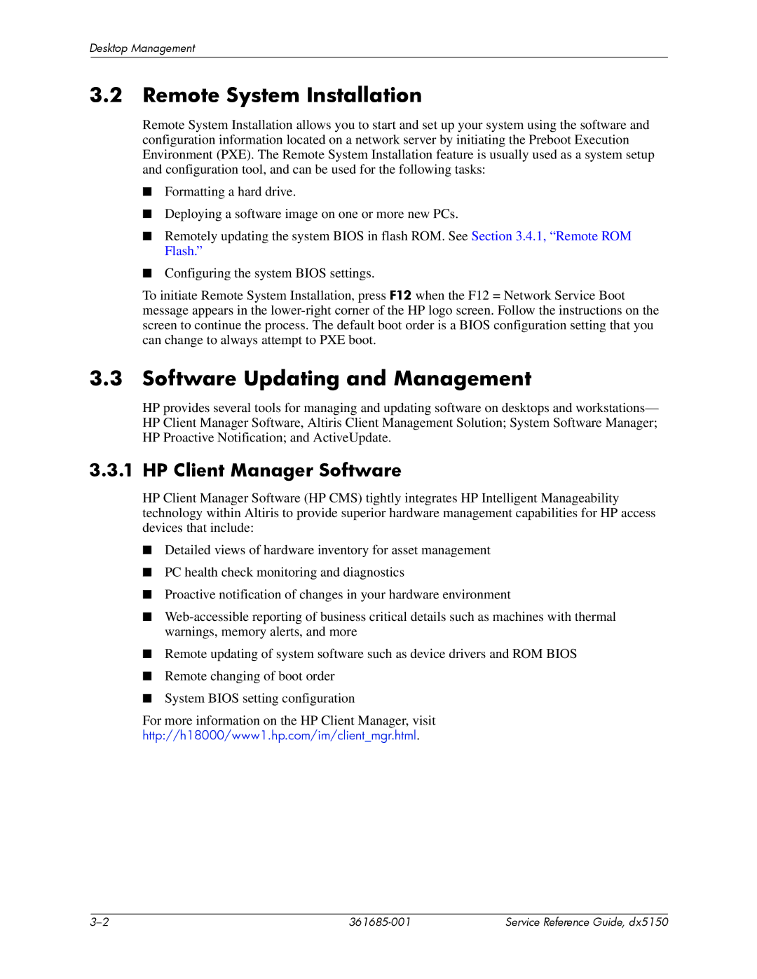 HP dx5150 manual Remote System Installation, Software Updating and Management, HP Client Manager Software 