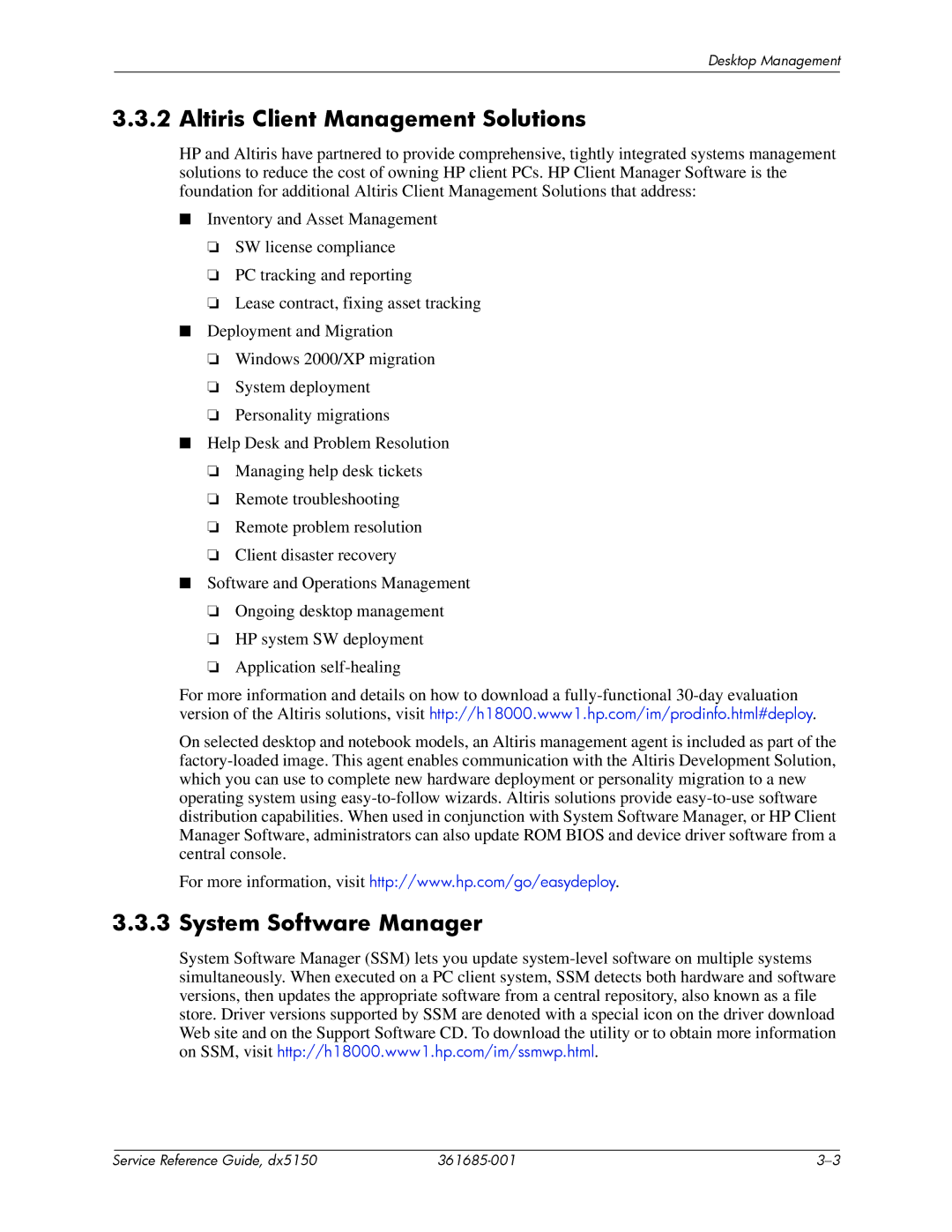HP dx5150 manual Altiris Client Management Solutions, System Software Manager 